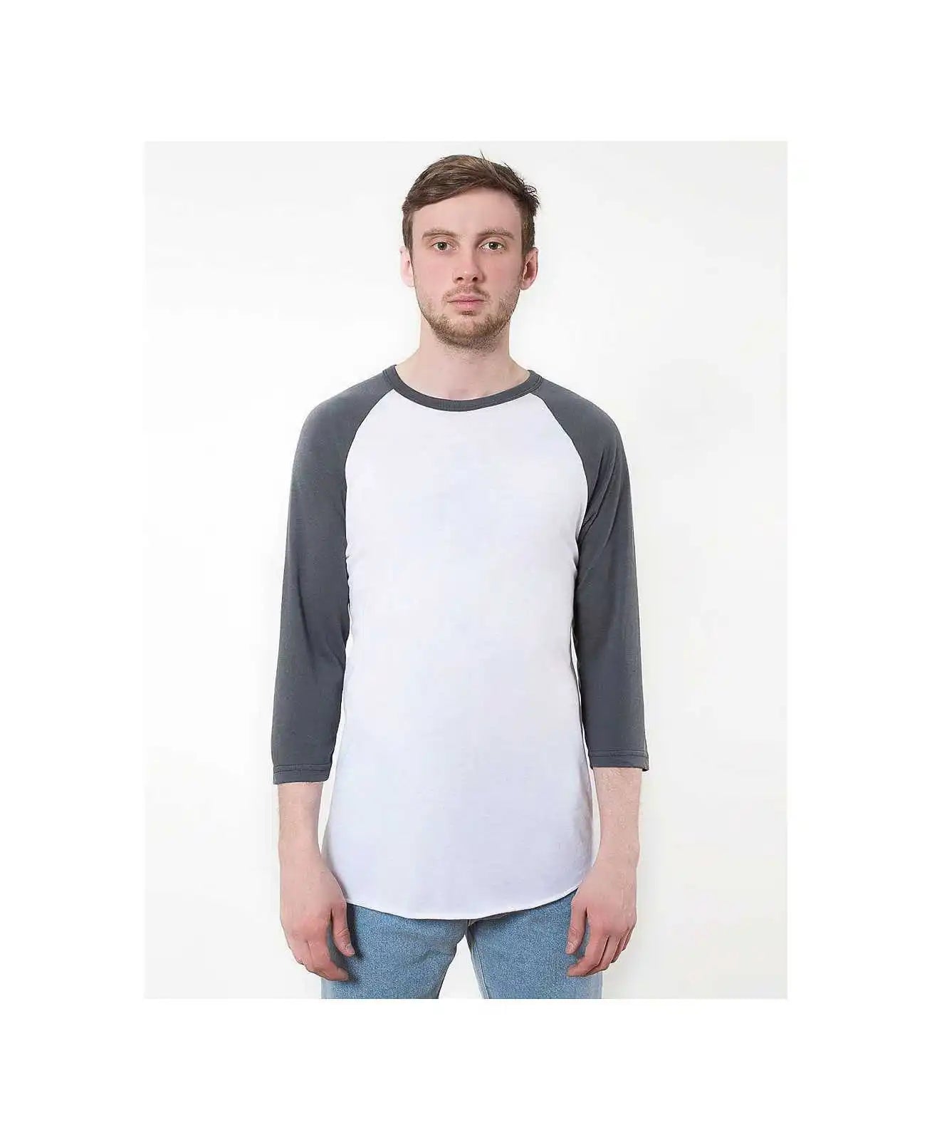 American Apparel Bb453w Poly-cotton 3/4-sleeve Raglan T-shirt - White/asphalt