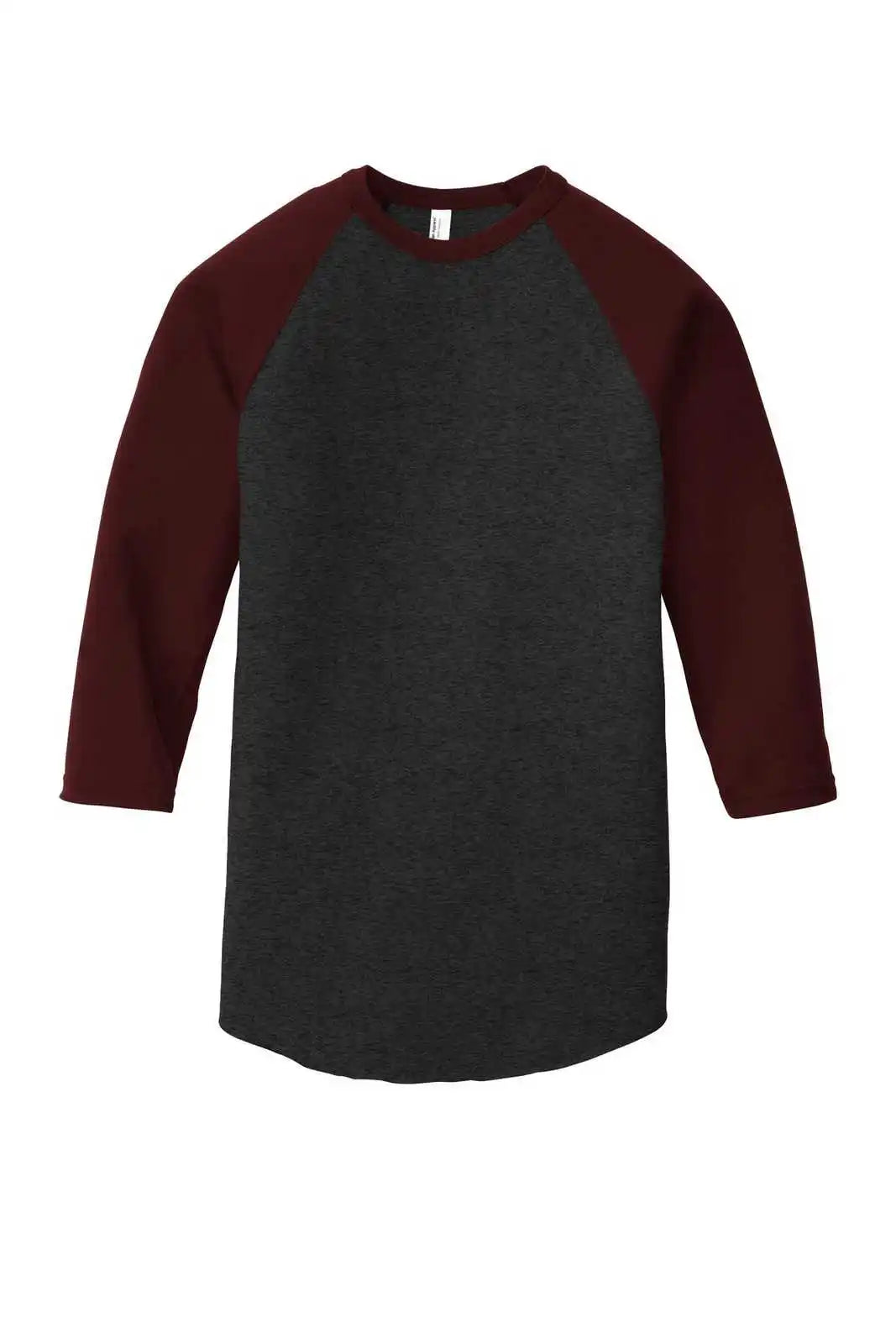 American Apparel Bb453w Poly-cotton 3/4-sleeve Raglan T-shirt - Heather Black/ Truffle