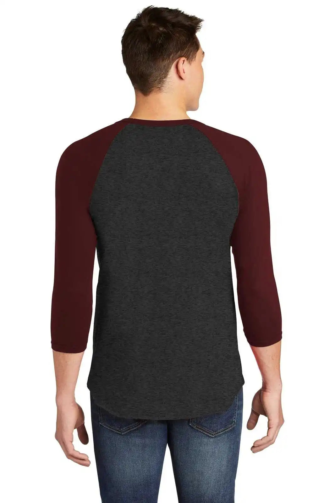 American Apparel Bb453w Poly-cotton 3/4-sleeve Raglan T-shirt - Heather Black/ Truffle