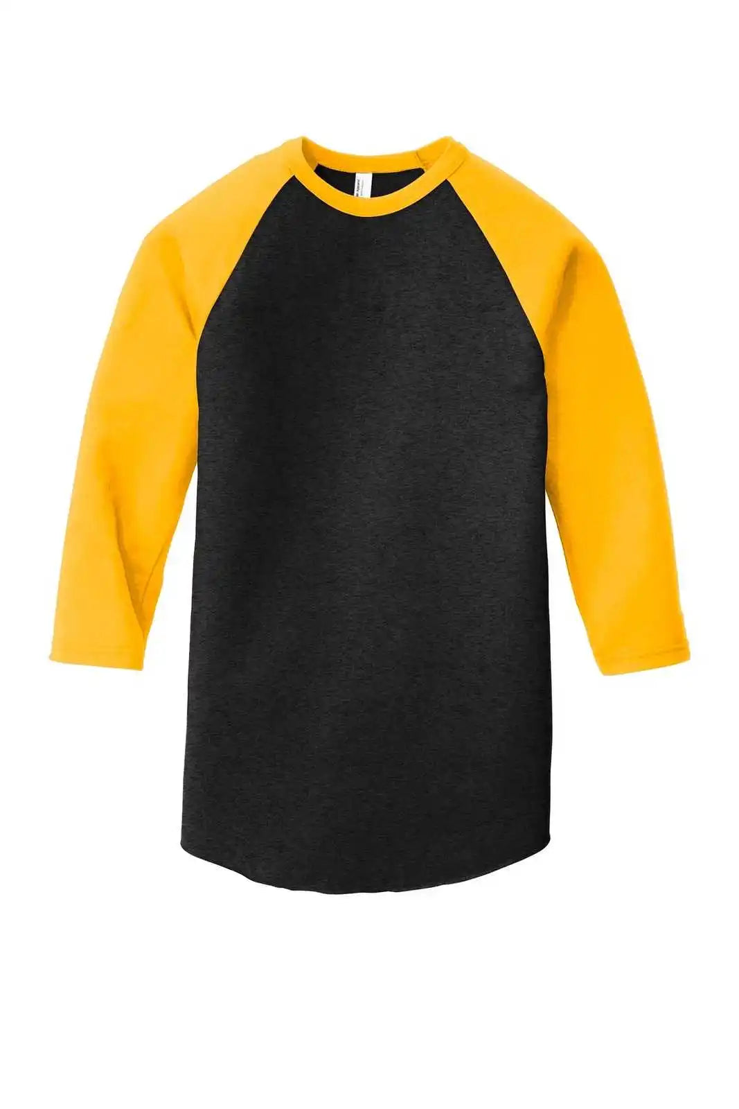 American Apparel Bb453w Poly-cotton 3/4-sleeve Raglan T-shirt - Heather Black/ Gold