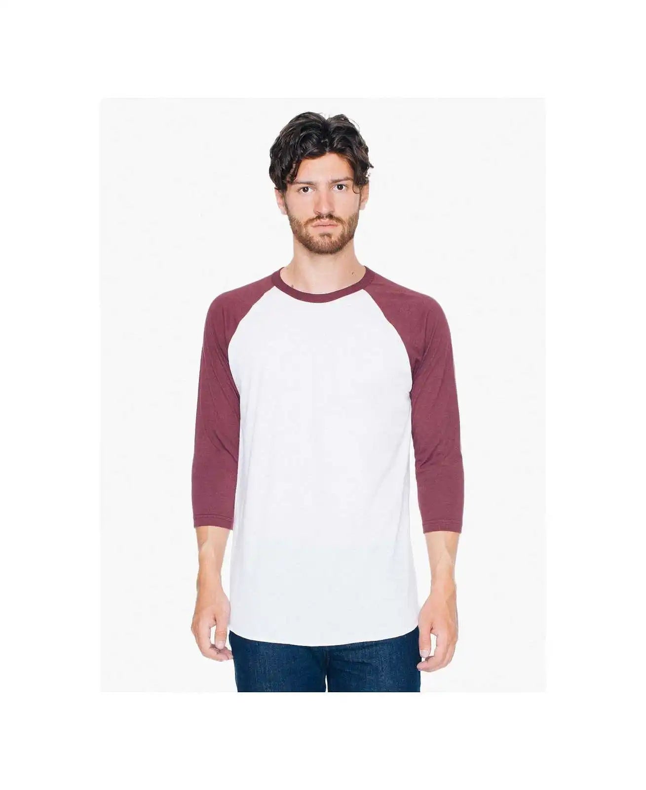 American Apparel Bb453w Poly Cotton 3/4 Sleeve Raglan t Shirt White/truffle