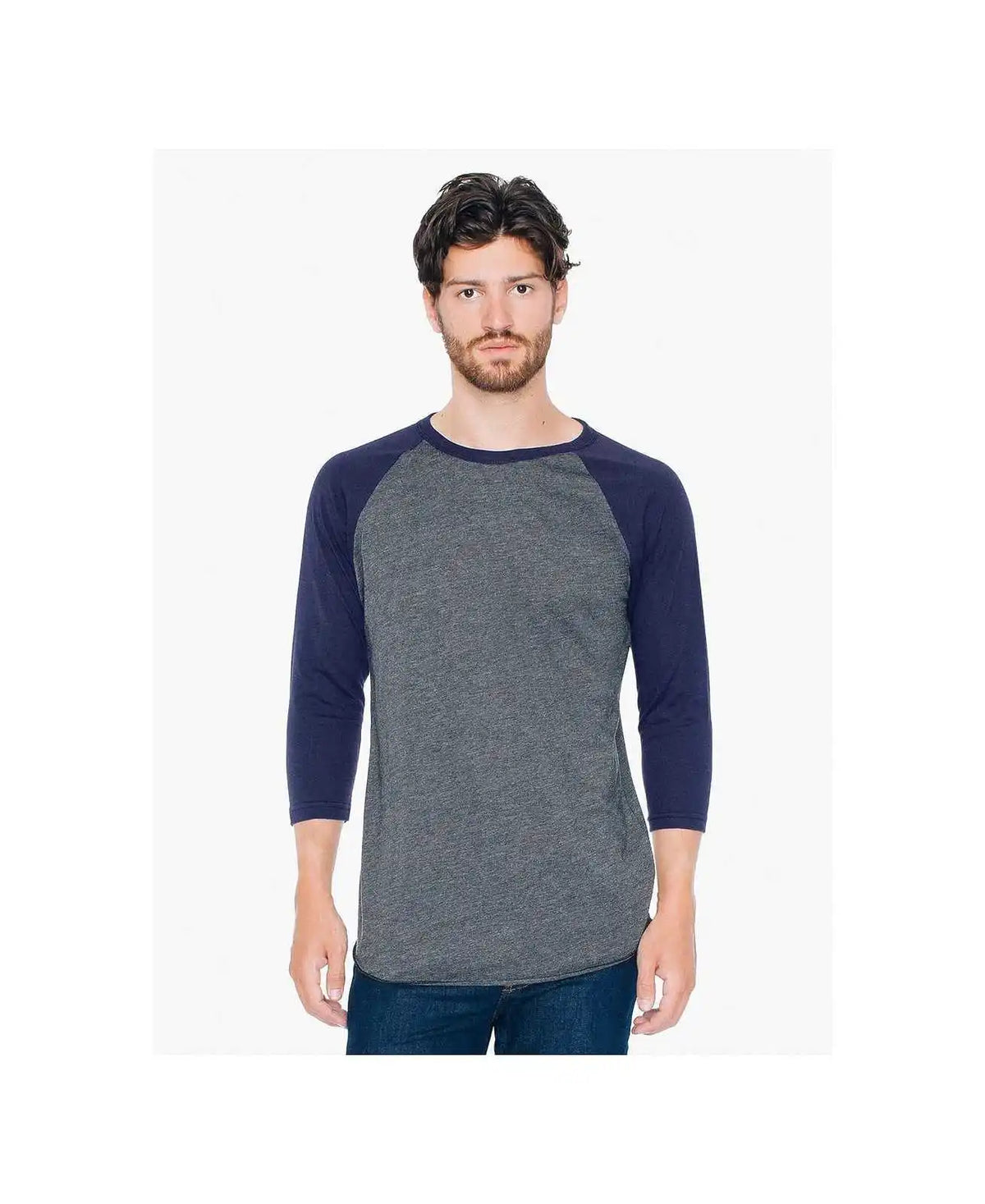 American Apparel Bb453w Poly-cotton 3/4-sleeve Raglan T-shirt - Heather Black/navy