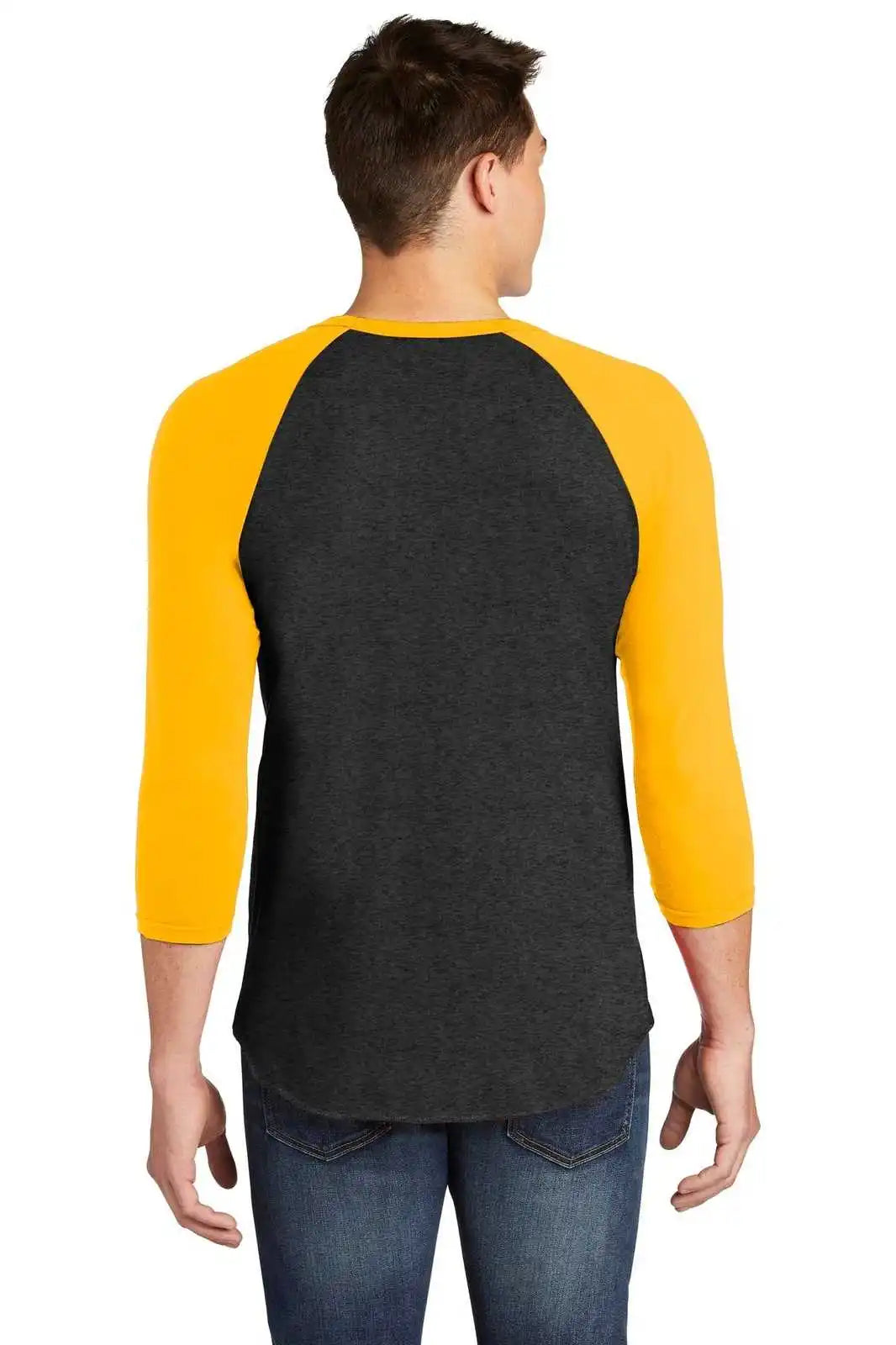American Apparel Bb453w Poly-cotton 3/4-sleeve Raglan T-shirt - Heather Black/ Gold
