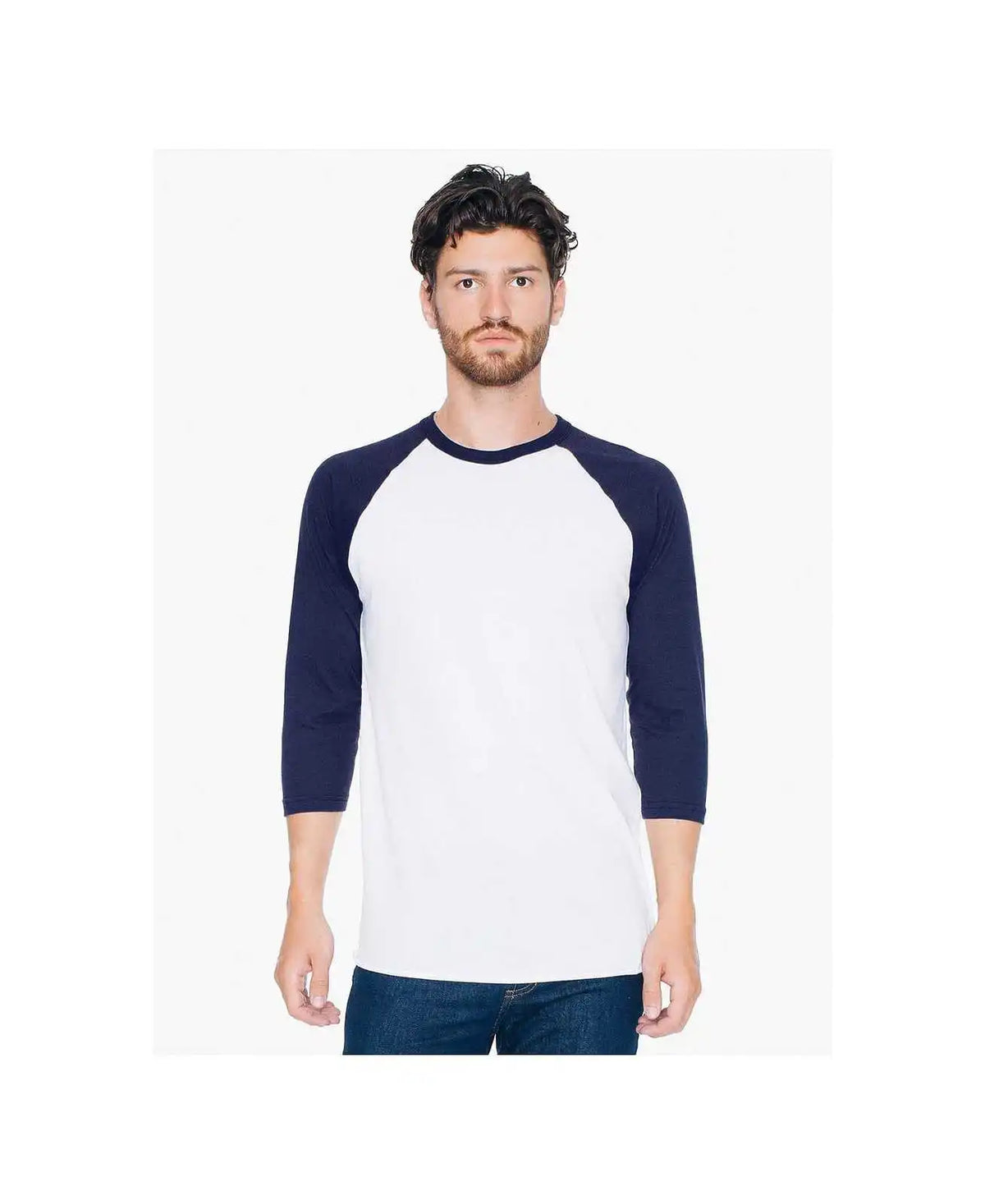 American Apparel Bb453w Poly-cotton 3/4-sleeve Raglan T-shirt - White/navy