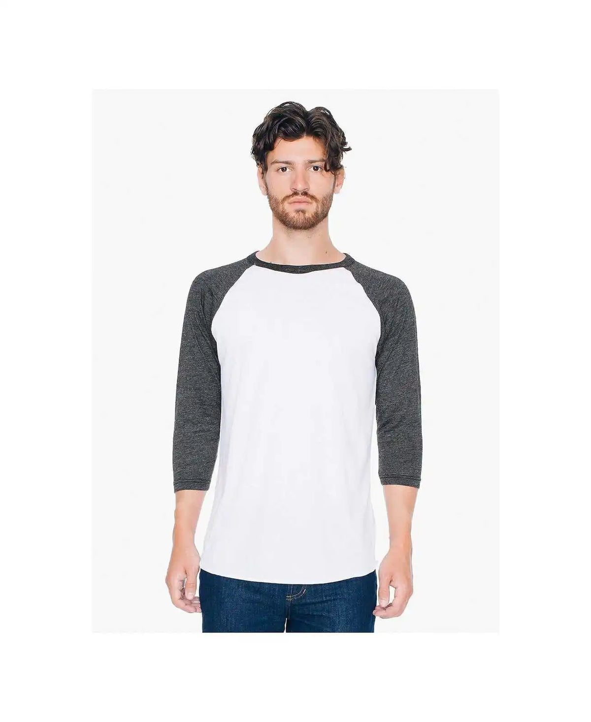 American Apparel Bb453w Poly-cotton 3/4-sleeve Raglan T-shirt - White/heather Black