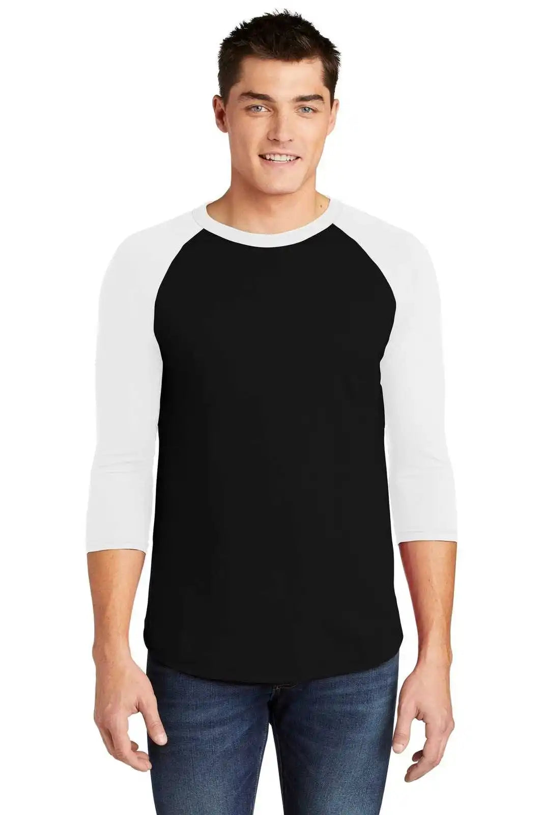 American Apparel Bb453w Poly-cotton 3/4-sleeve Raglan T-shirt - Black White