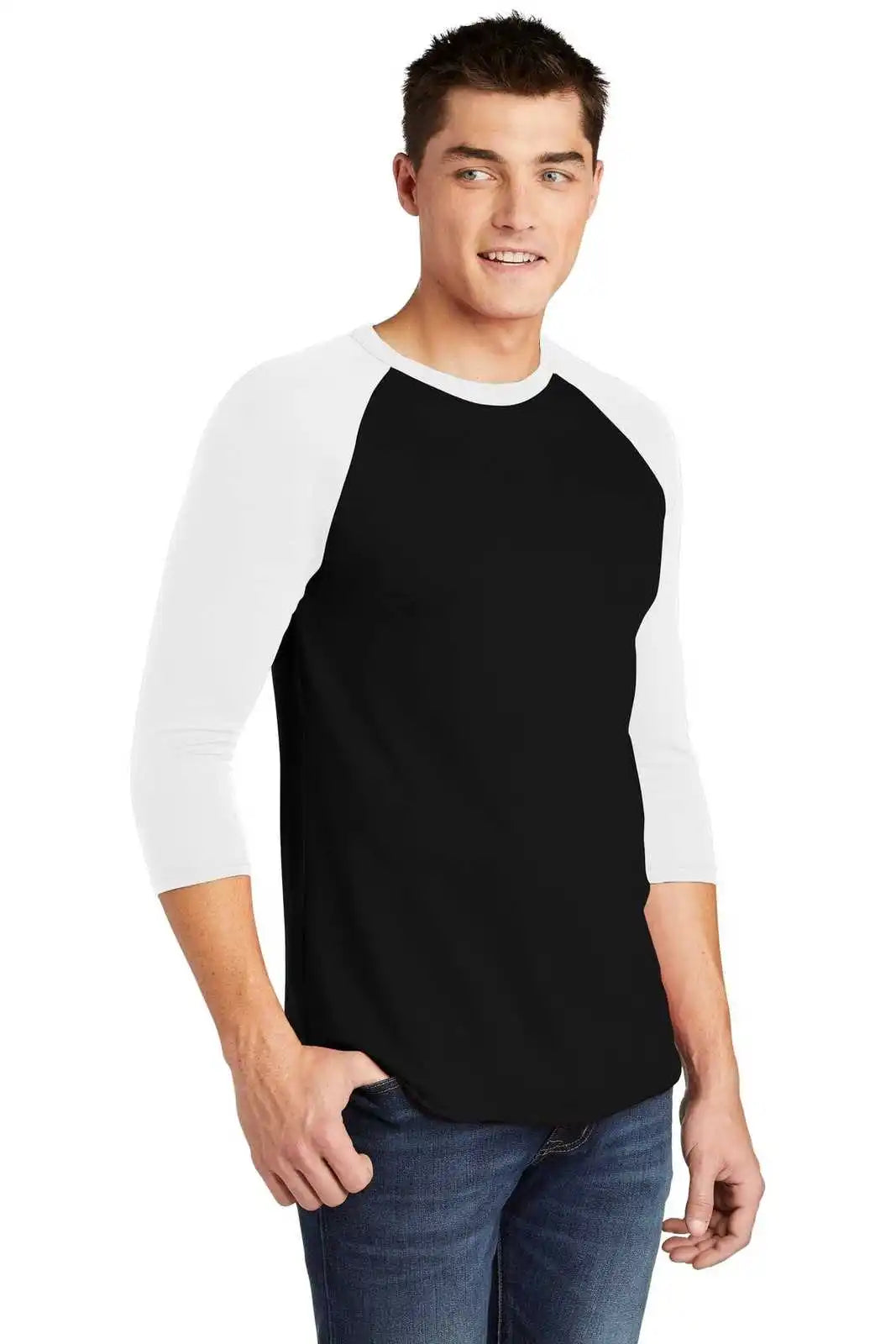 American Apparel Bb453w Poly-cotton 3/4-sleeve Raglan T-shirt - Black White