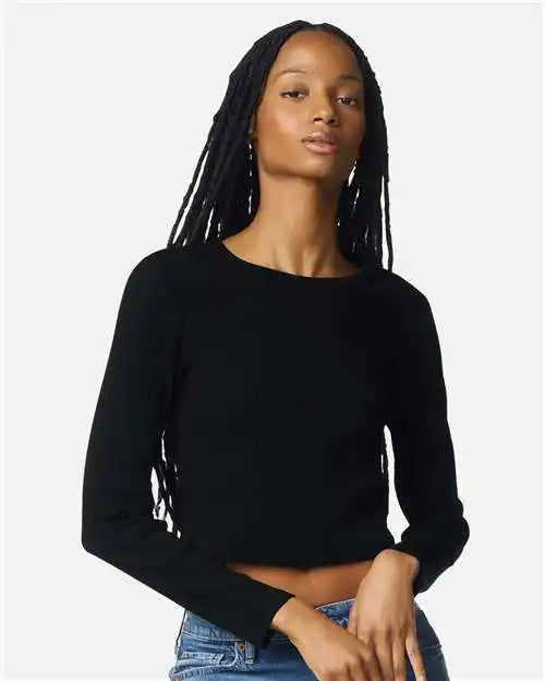 American Apparel Br2107 Women’s Baby Rib Long Sleeve Cropped Tee - Black - s