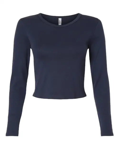 American Apparel Br2107 Women’s Baby Rib Long Sleeve Cropped Tee - Navy