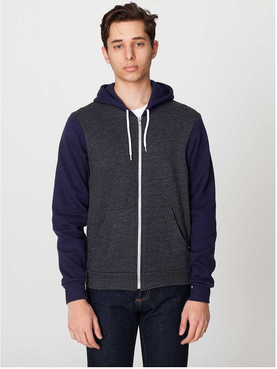 American Apparel F497w Flex Fleece Zip Hoodie - Dark Heather Grey/navy