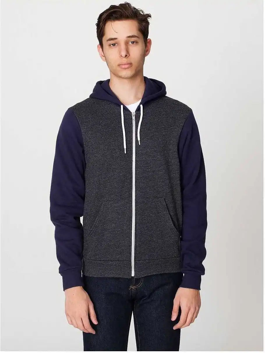 American Apparel F497w Flex Fleece Zip Hoodie - Dark Heather Grey/navy