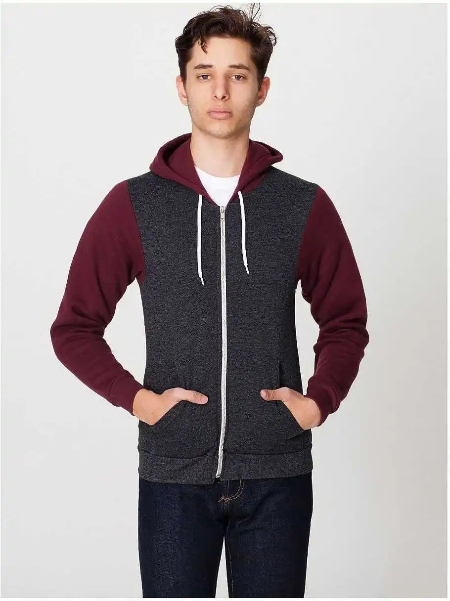 American Apparel F497w Flex Fleece Zip Hoodie - Dark Heather Grey/truffle