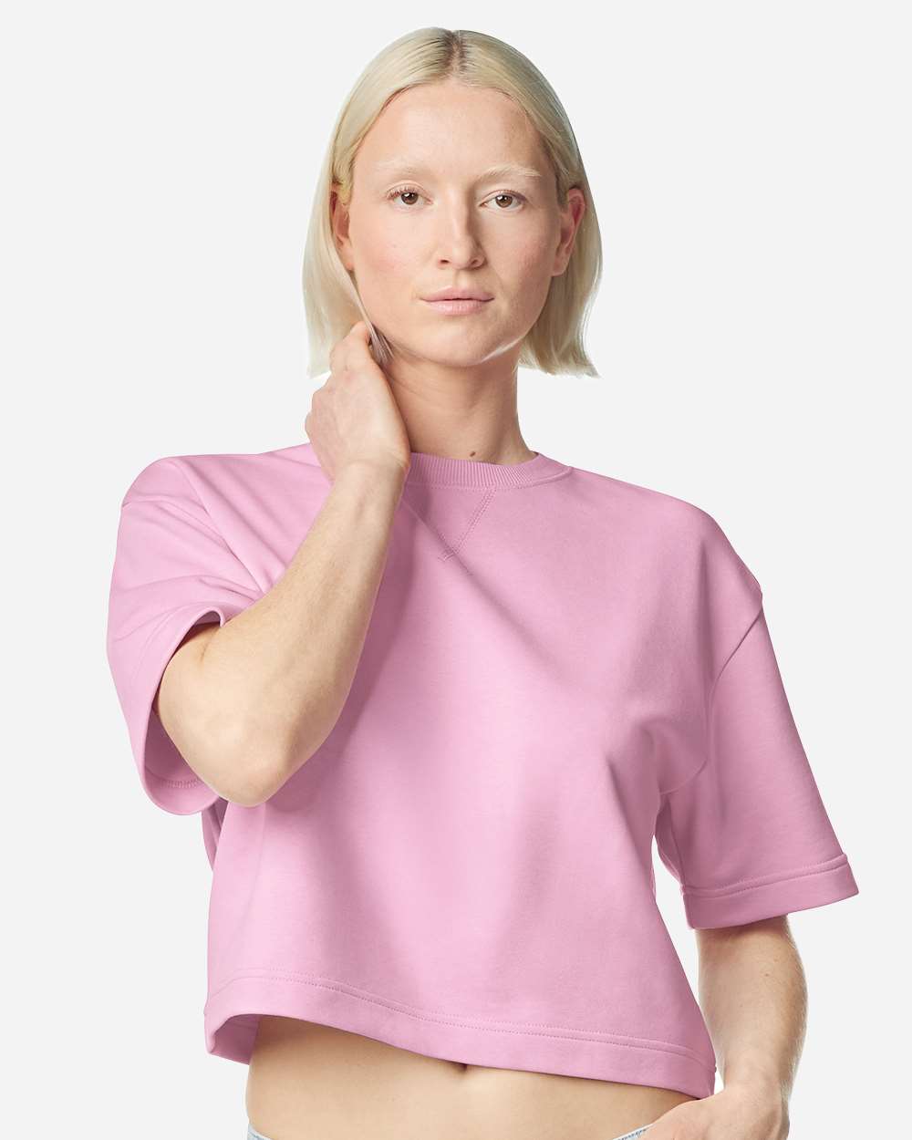 American Apparel Ftcb0 Women’s French Terry Mid-length Boxy Top - Powder Pink