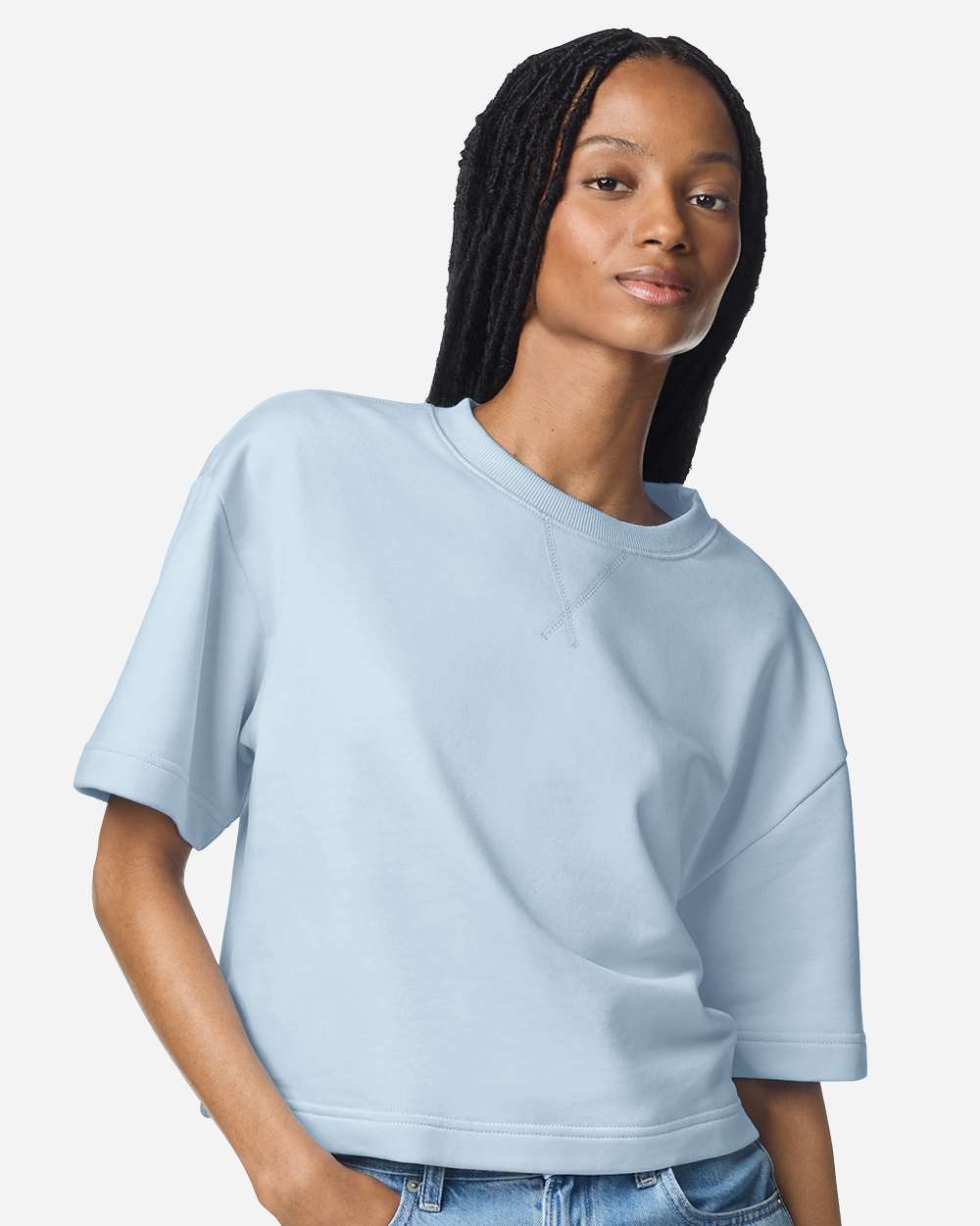 American Apparel Ftcb0 Women’s French Terry Mid-length Boxy Top - Powder Blue