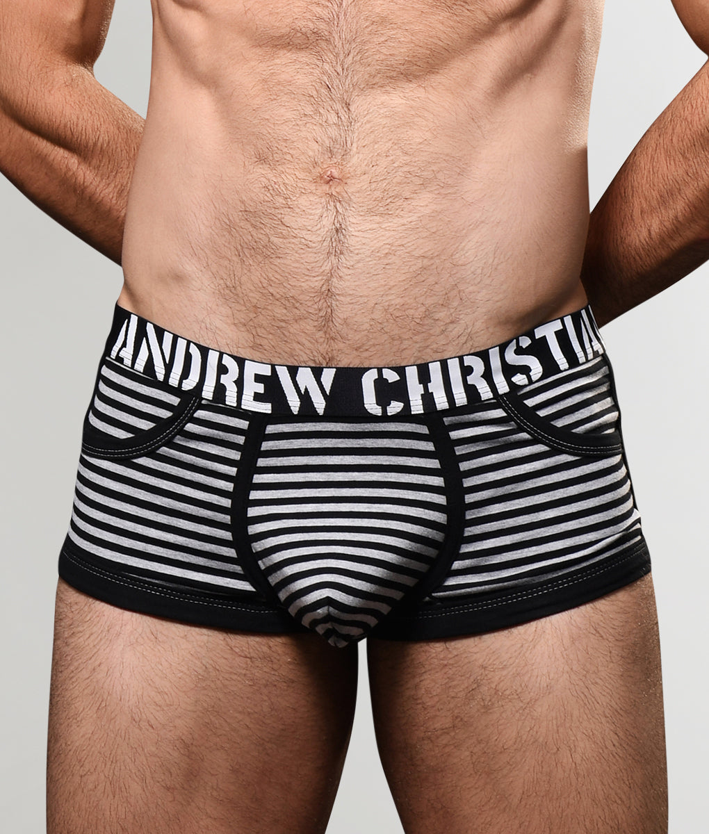 Andrew Christian Almost Naked Prison Pocket Trunk - Black/grey Stripe / Small