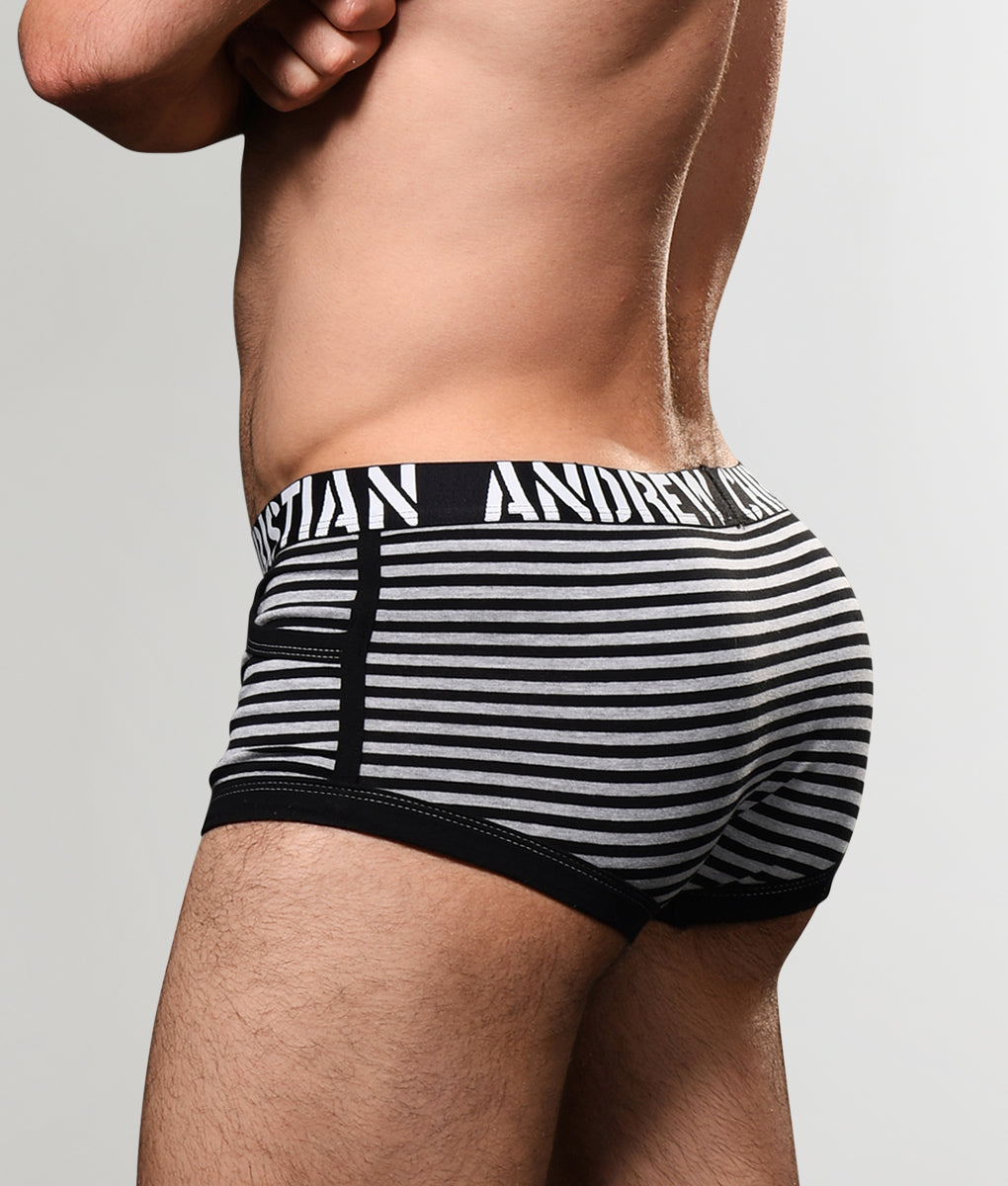 Andrew Christian Almost Naked Prison Pocket Trunk - Black/grey Stripe / Small