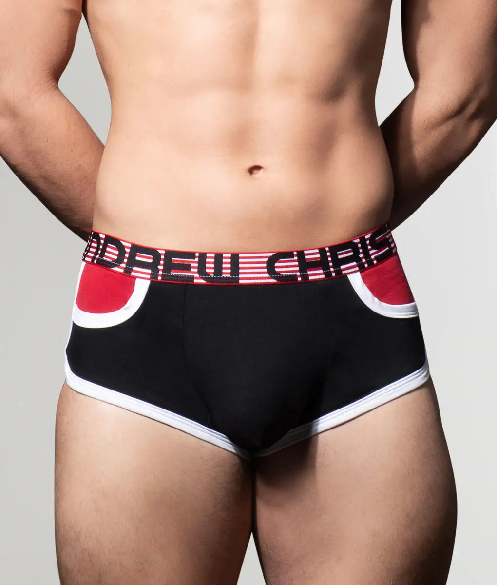 Andrew Christian Almost Naked Retro Pocket Trunk - Black/red / Small