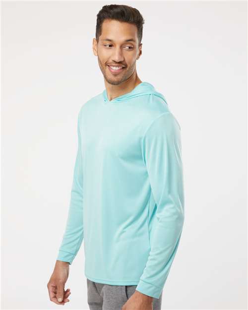 Aqua Blue Bahama Performance Hooded Long Sleeve T-Shirt - 220