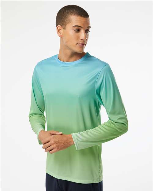 Aqua Blue/ Light Lime Barbados Performance Pin Dot Long Sleeve T-Shirt - 225