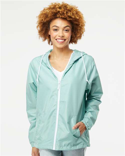 Aqua/ White Zipper Lightweight Windbreaker Full-Zip Jacket - EXP54LWZ