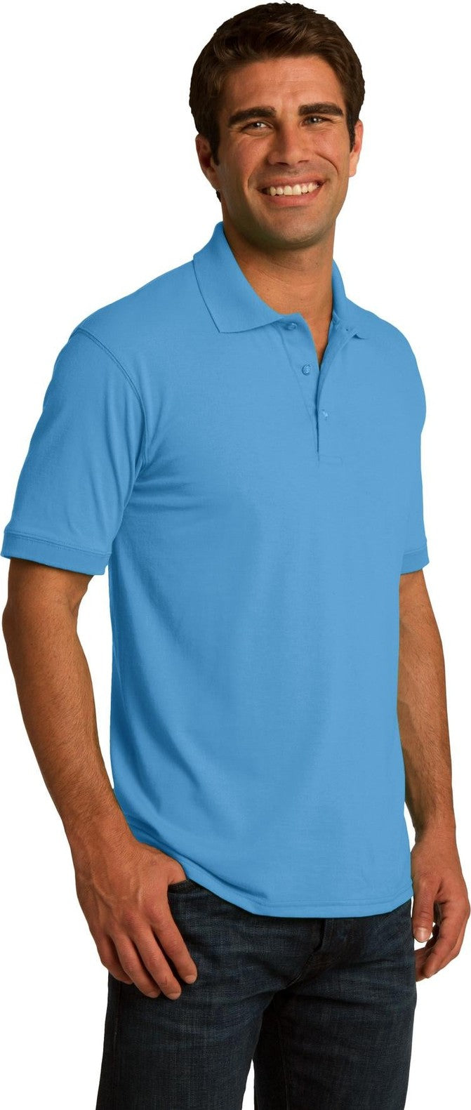 Aquatic Blue Port & Co Core Blend Jersey Knit Polo. KP55