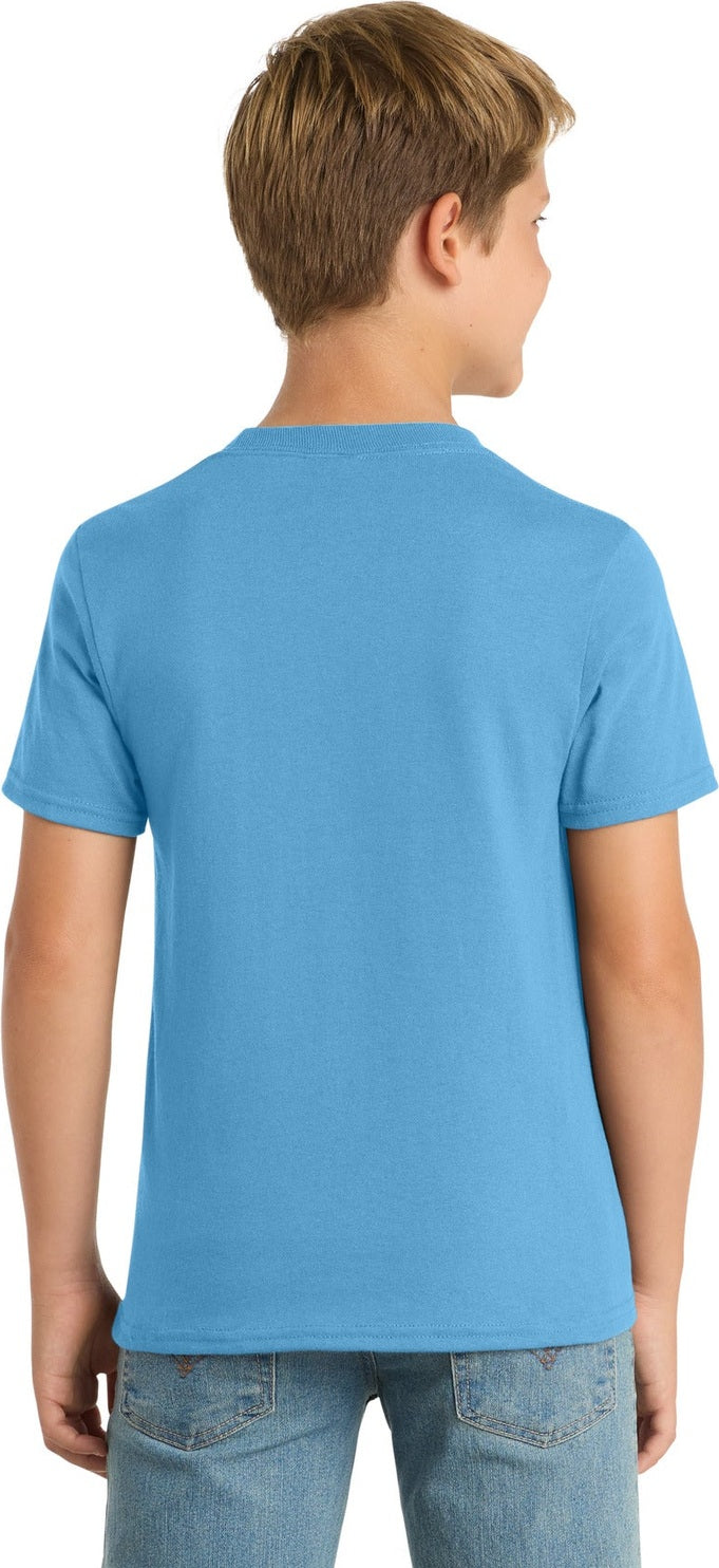 Aquatic Blue Port & Co Youth Core Blend Tee. PC55Y