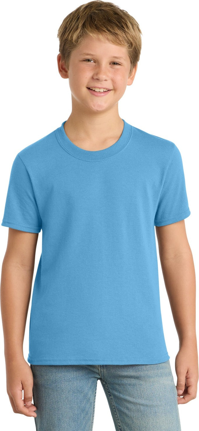 Aquatic Blue Port & Co Youth Core Blend Tee. PC55Y