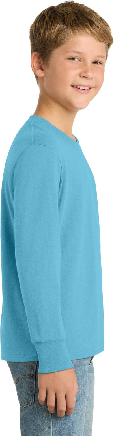 Aquatic Blue Port & Co Youth Long Sleeve Core Cotton Tee. PC54YLS