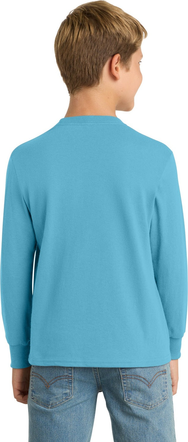 Aquatic Blue Port & Co Youth Long Sleeve Core Cotton Tee. PC54YLS
