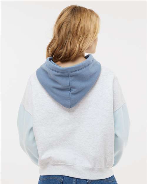 Arctic Blue Women's Sueded Fleece Colorblocked Crop Hooded Sweatshirt - W23716