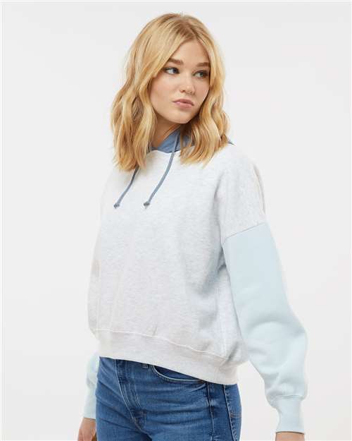 Arctic Blue Women's Sueded Fleece Colorblocked Crop Hooded Sweatshirt - W23716