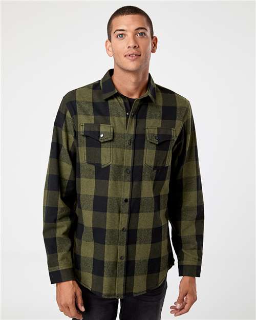 Army/ Black Snap Front Plaid Flannel Shirt - 8219