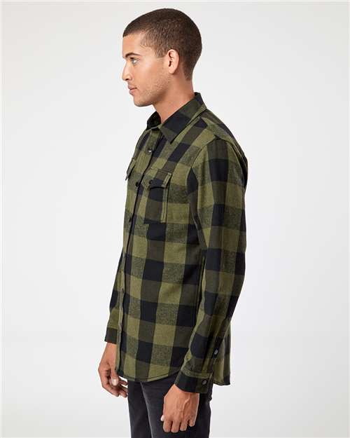 Army/ Black Snap Front Plaid Flannel Shirt - 8219