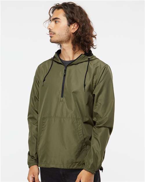 Army/ Black Zipper Lightweight Quarter-Zip Windbreaker Pullover Jacket - EXP54LWP