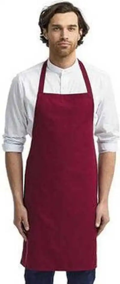 Artisan Collection by Reprime Rp102 Organic Cotton Bib Apron - Burgundy - Maroon / one Size Fits Most