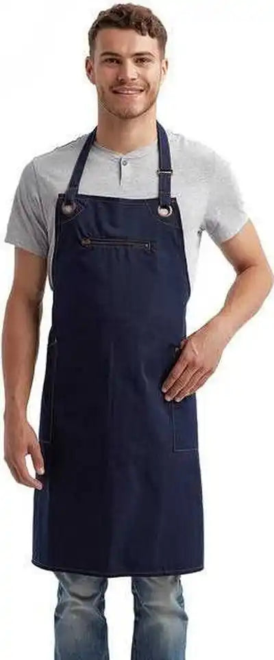 Artisan Collection by Reprime Rp121 Unisex Barley Contrast Stitch Sustainable Bib Apron - Navy - one Size Fits Most
