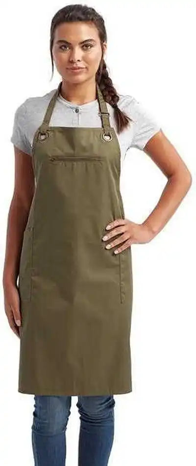 Artisan Collection by Reprime Rp121 Unisex Barley Contrast Stitch Sustainable Bib Apron - Olive - one Size Fits Most