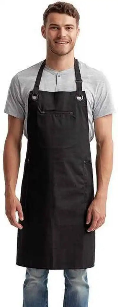 Artisan Collection by Reprime Rp121 Unisex Barley Contrast Stitch Sustainable Bib Apron - Black - one Size Fits Most