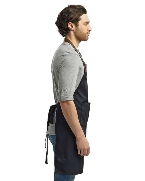 Artisan Collection by Reprime Rp123 Espresso Bib Apron with Pocket - Black Brown - one Size Fits Most