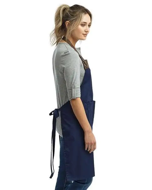 Artisan Collection by Reprime Rp123 Espresso Bib Apron with Pocket - Navy Brown - one Size Fits Most