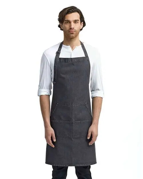 Artisan Collection by Reprime Rp126 Jeans Stitch Denim Bib Apron with Pockets - Black - one Size Fits Most