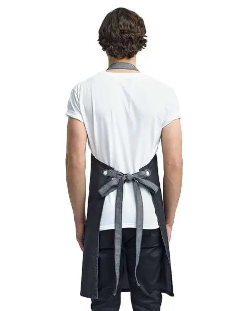 Artisan Collection by Reprime Rp127 Domain Contrast Denim Bib Apron with Pockets - Black - one Size Fits Most