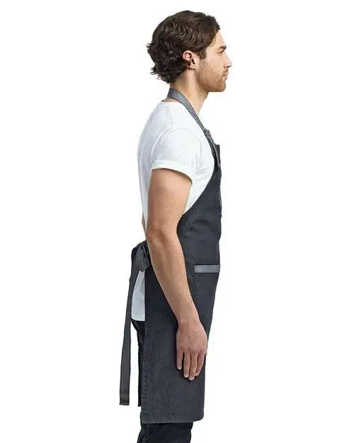 Artisan Collection by Reprime Rp127 Domain Contrast Denim Bib Apron with Pockets - Black - one Size Fits Most
