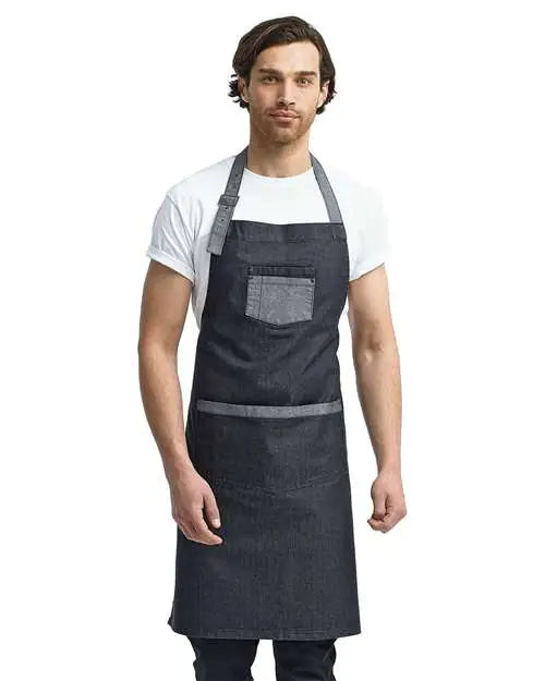 Artisan Collection by Reprime Rp127 Domain Contrast Denim Bib Apron with Pockets - Black - one Size Fits Most