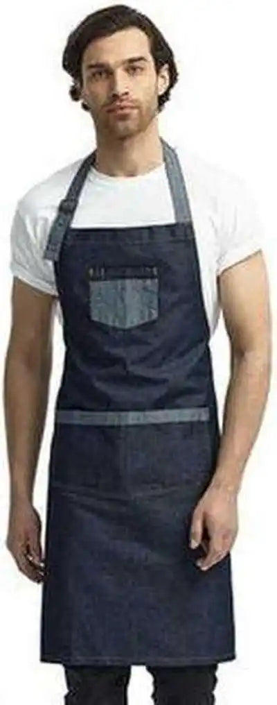 Artisan Collection by Reprime Rp127 Unisex Domain Contrast Denim Bib Apron - Indigo - Navy / one Size Fits Most