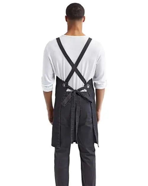 Artisan Collection by Reprime Rp129 Cross Back Barista Apron with Pocket - Black Denim - one Size Fits Most