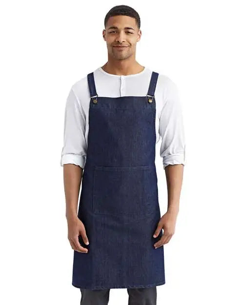Artisan Collection by Reprime Rp129 Cross Back Barista Apron with Pocket - Indigo Denim - Navy / one Size Fits Most