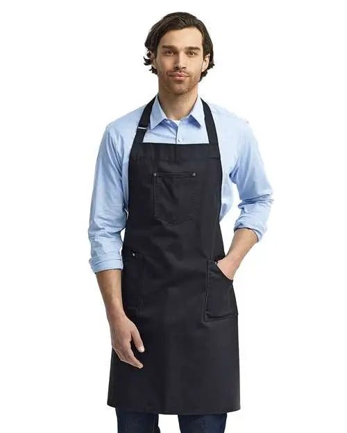 Artisan Collection by Reprime Rp132 Cotton Chino Bib Apron with Pocket - Black - one Size Fits Most