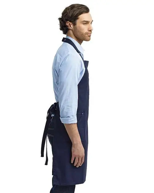 Artisan Collection by Reprime Rp132 Cotton Chino Bib Apron with Pocket - Navy - one Size Fits Most