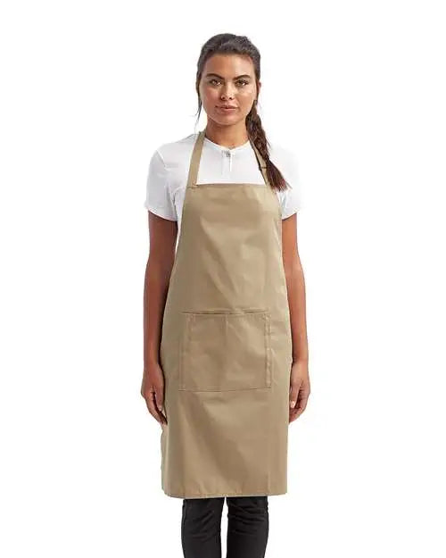 Artisan Collection by Reprime Rp154 Recycled Bib Apron with Pocket - Khaki - one Size Fits Most